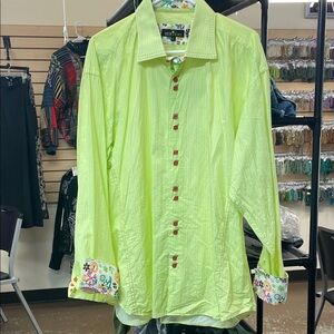Bertigo Men’s Button Down Shirt – Lime Green Geometric Print